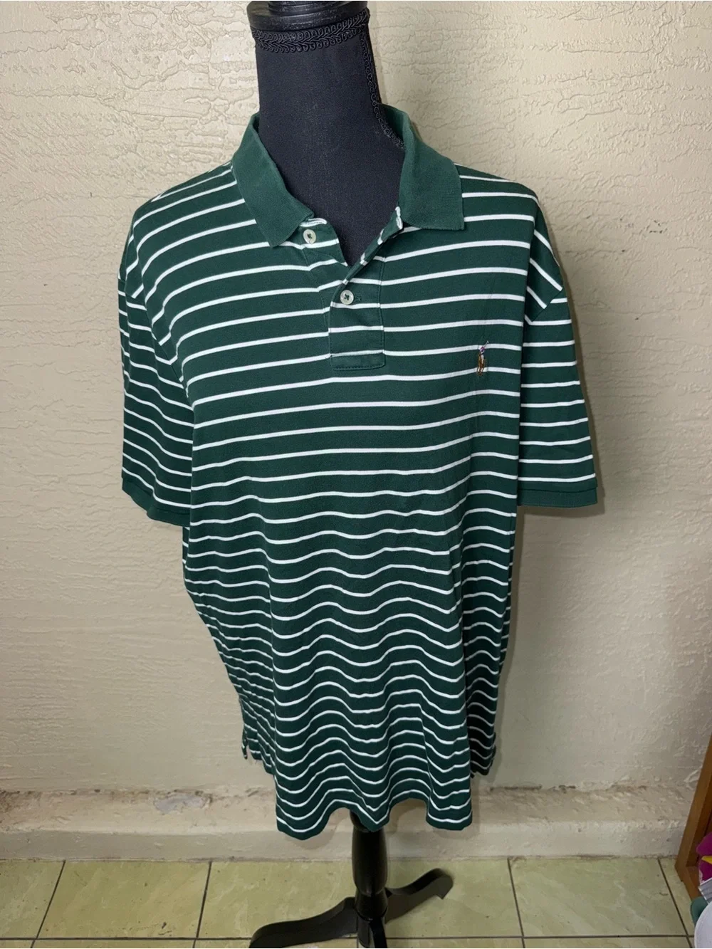 Polo Ralph‎ Lauren Green Stripe Pima Polo Preppy Golf Dadcore Coastal XL